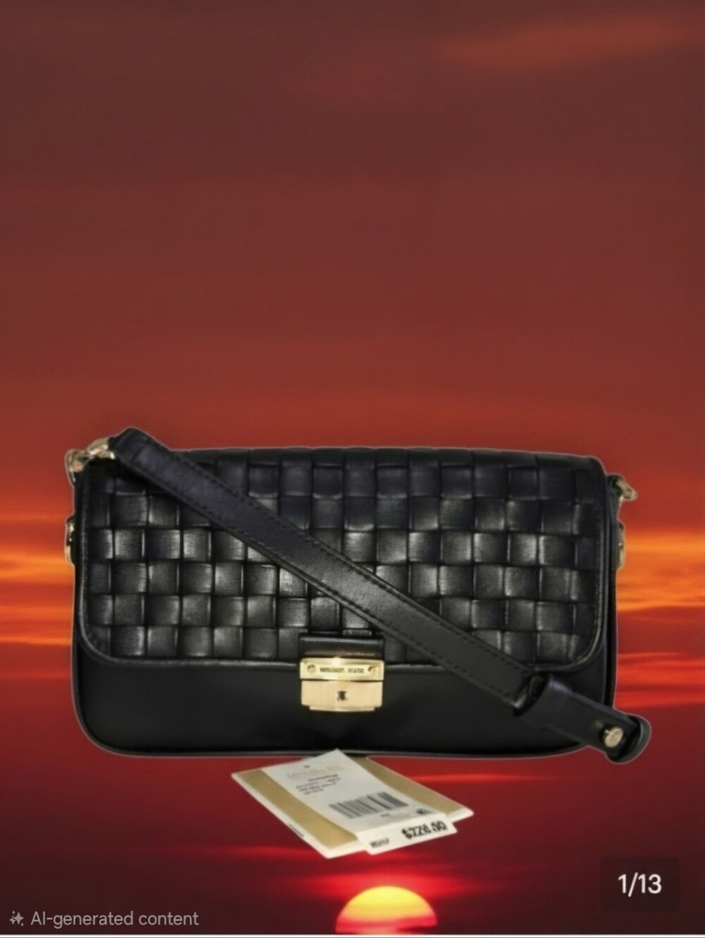 Michael Kors Black Woven Leather Shoulder/Crossbosy Bag with Gold Hardware. NWT
